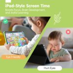 Green hahaland 5-Language Learning Tablet for toddlers with various colorful icons and buttons, designed for early education.