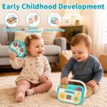 A happiegg 2-in-1 baby musical toy set, including a music player and a light-up tambourine, on a white background.