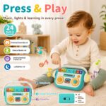 A happiegg 2-in-1 baby musical toy set, including a music player and a light-up tambourine, on a white background.