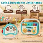 A happiegg 2-in-1 baby musical toy set, including a music player and a light-up tambourine, on a white background.