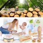 A kaqinu 23-piece set of natural wood musical instruments for kids, including a xylophone, tambourine, and various percussion