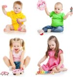 A pink MAXZONE 12-piece wooden musical instrument set for kids, including a tambourine, xylophone, maracas, and wrist bells.