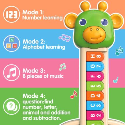 Tsomtto Musical Giraffe Guitar and Piano toy with colorful lights and buttons for toddlers aged 1-3.