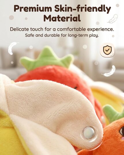 Bright yellow plush banana musical toy with a soft texture, designed for interactive play and sensory development in children