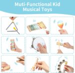 A collection of ZJEFUNS wooden musical instruments including a xylophone and tambourine, arranged for play.